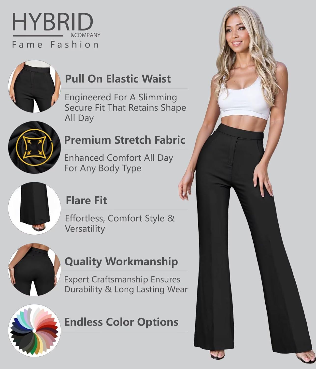 imageHybrid ampamp Company Womens Ultra Stretch Ponte Flare PantsHigh RiseFaux PocketsPull OnWrinkle ResistantCasual ampamp Office WearBlack