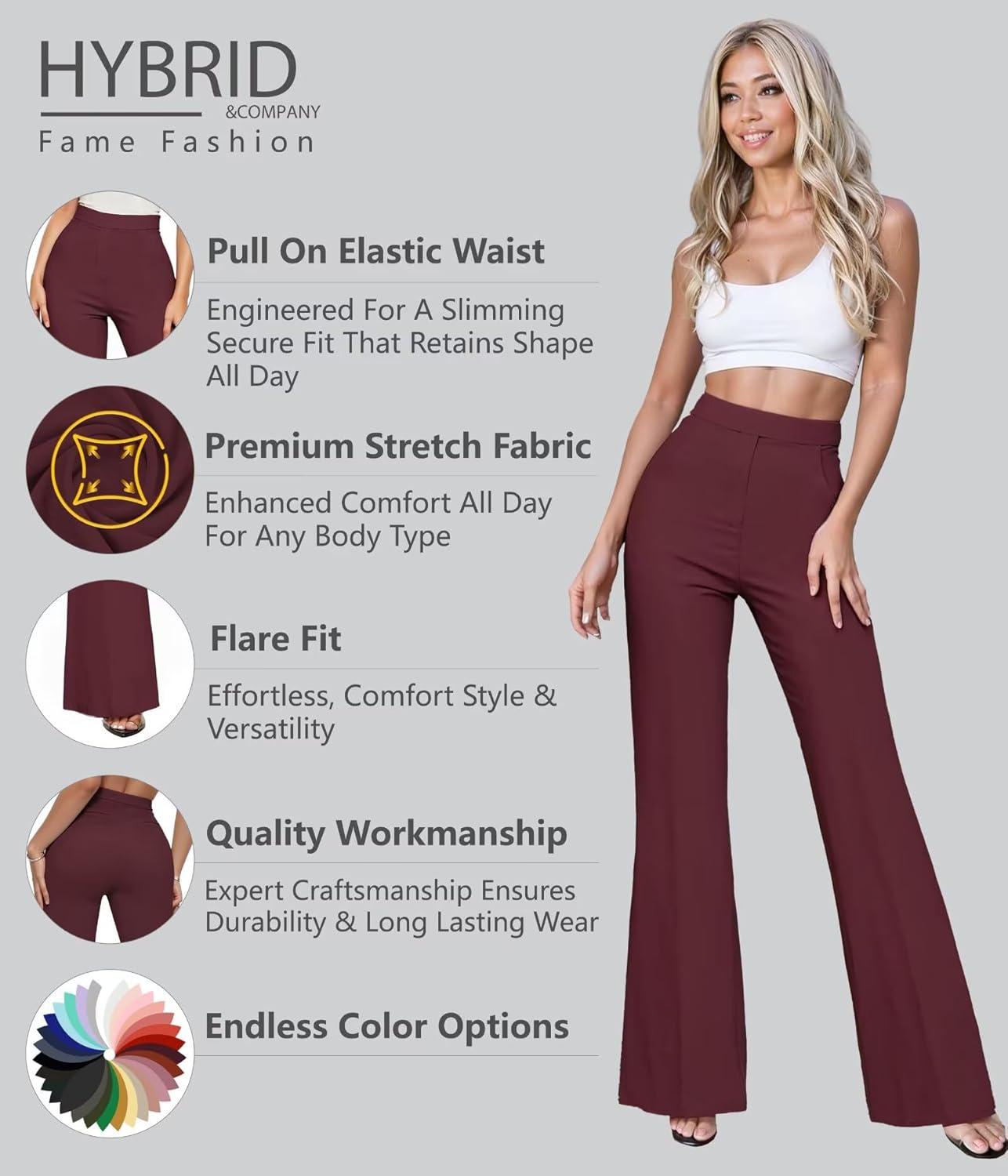 imageHybrid ampamp Company Womens Ultra Stretch Ponte Flare PantsHigh RiseFaux PocketsPull OnWrinkle ResistantCasual ampamp Office WearBurgundy