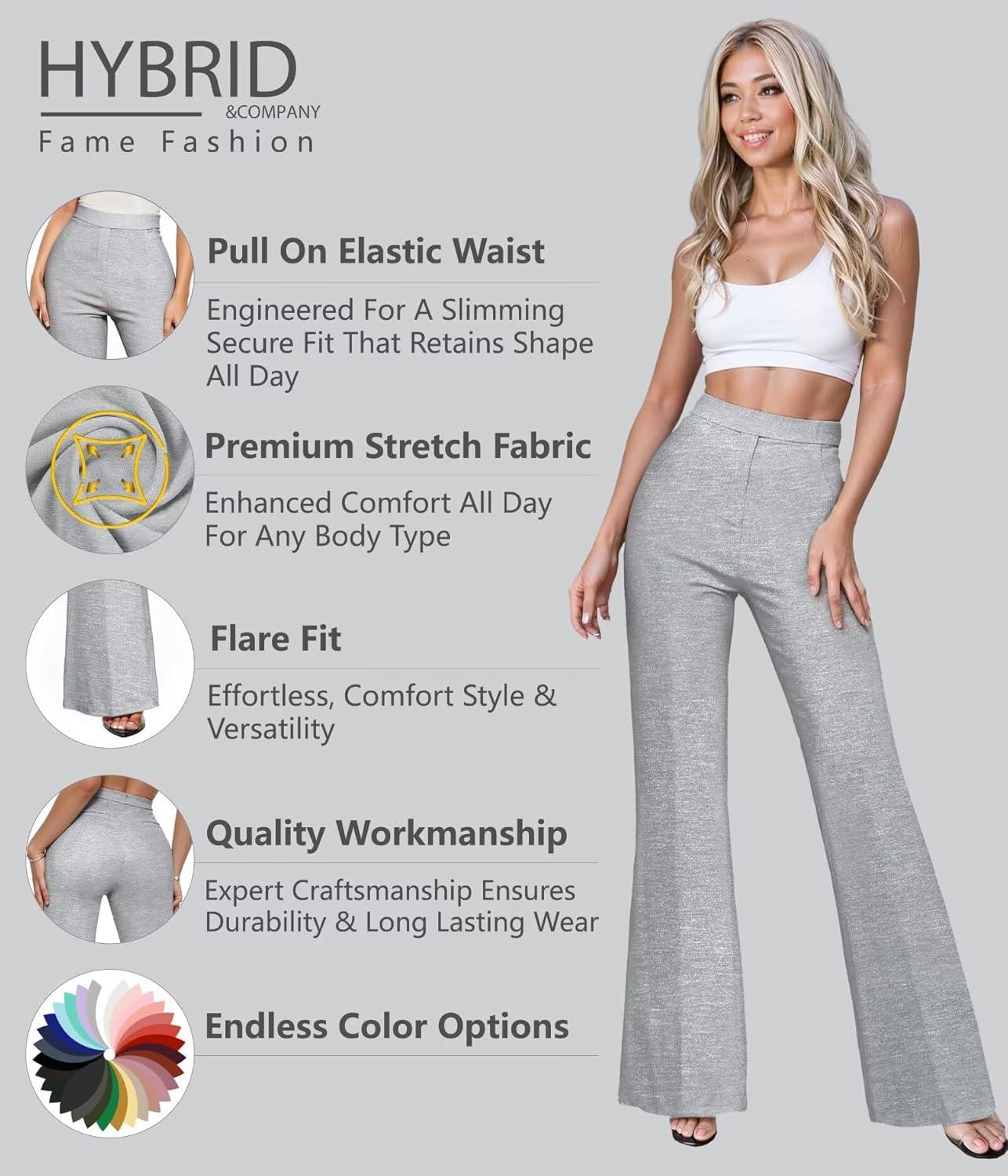 imageHybrid ampamp Company Womens Ultra Stretch Ponte Flare PantsHigh RiseFaux PocketsPull OnWrinkle ResistantCasual ampamp Office WearGrey