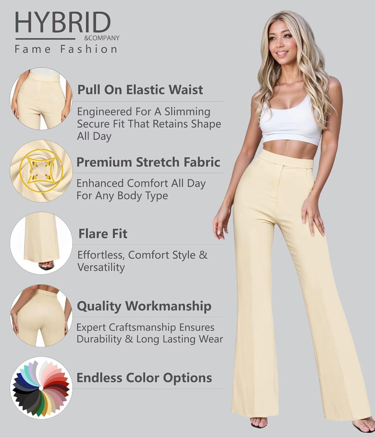 imageHybrid ampamp Company Womens Ultra Stretch Ponte Flare PantsHigh RiseFaux PocketsPull OnWrinkle ResistantCasual ampamp Office WearIvory