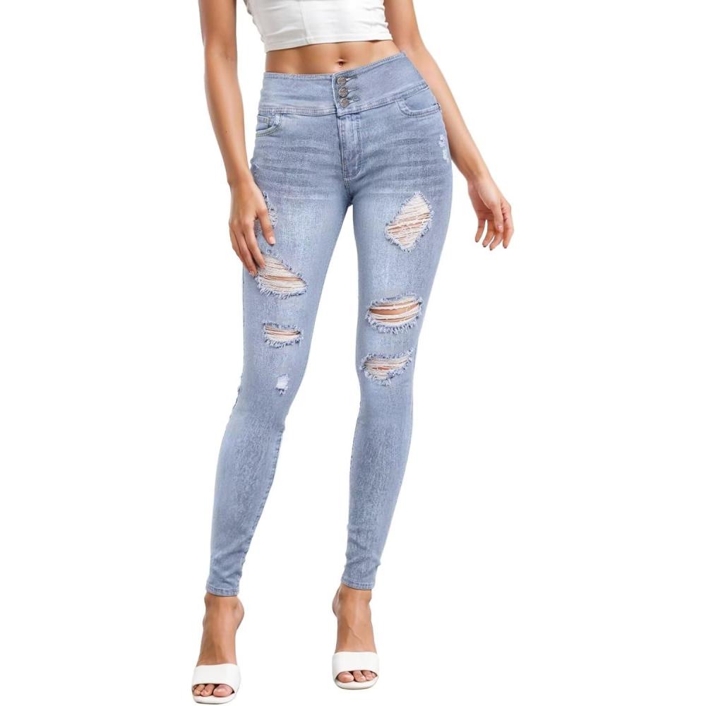 imageHybrid ampamp Company Womens Butt Lift Skinny High Waisted V3 Super Comfy Stretch Denim PantsDestructedlwash