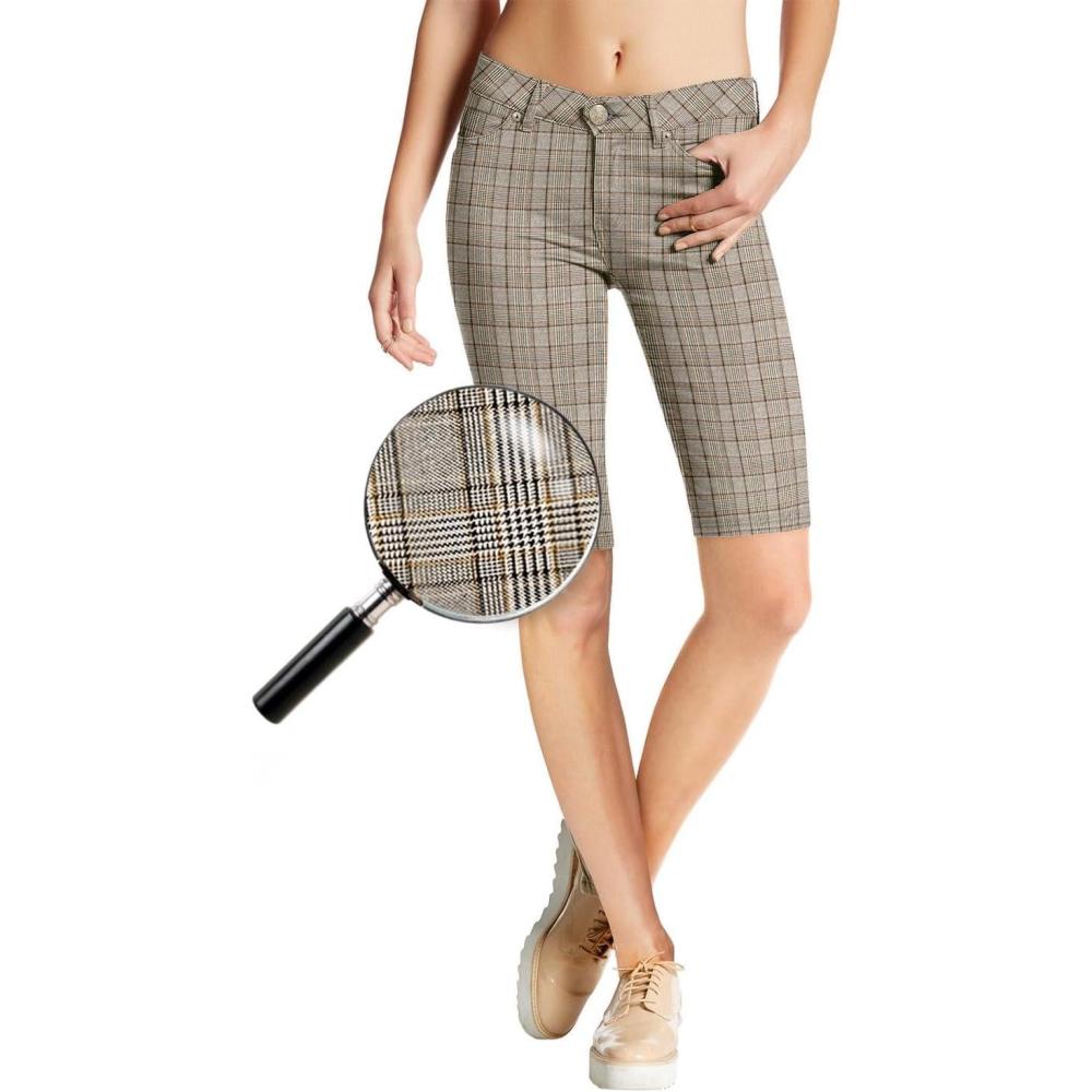 imageHybrid ampamp Company Womens Ultra Stretch Perfectly Shaping Mid Rise Skinny Bermuda Shorts with Pockets1405brownmulti