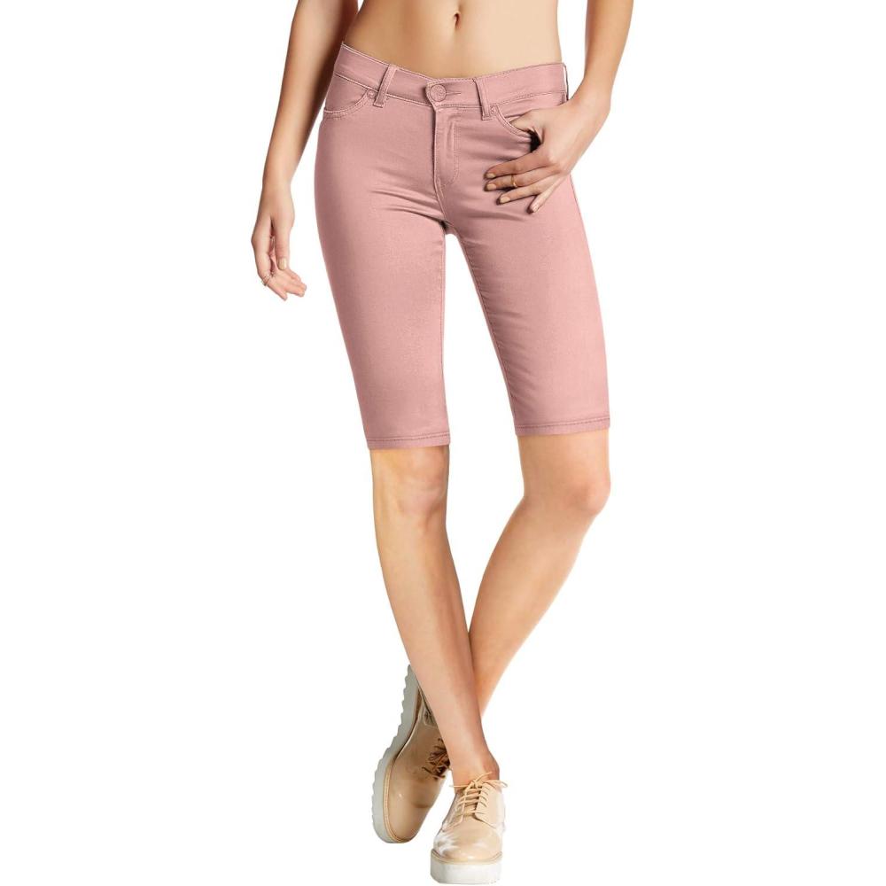 imageHybrid ampamp Company Womens Ultra Stretch Perfectly Shaping Mid Rise Skinny Bermuda Shorts with PocketsBermudadustyrose