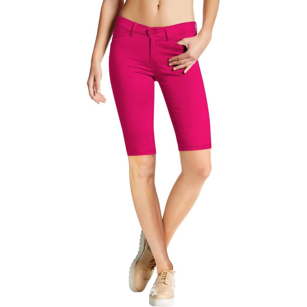 imageHybrid ampamp Company Womens Ultra Stretch Perfectly Shaping Mid Rise Skinny Bermuda Shorts with PocketsBermudafuchsia