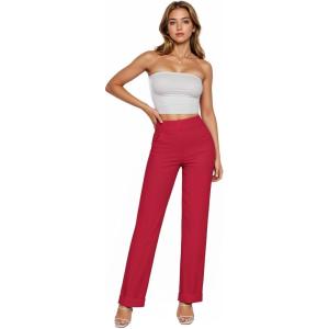 imageHybrid ampamp Company Womens High Waisted Straight Leg Suit Pants Business Work Casual Slacks TrousersRed