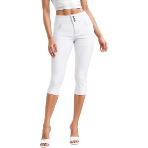 imageHybrid ampamp Company Womens Ultra Stretch Mid Rise Skinny Capri Pants with PocketsCapriwhite