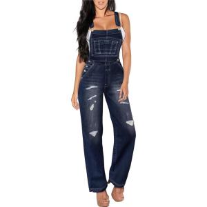 imageHybrid ampamp Company Women Denim Shorts Rompers Sleeveless Adjustable Strap Overalls Cross Back JumpsuitPvj156999darkwash