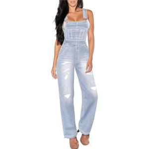 imageHybrid ampamp Company Women Denim Shorts Rompers Sleeveless Adjustable Strap Overalls Cross Back JumpsuitPvj156999lightwash