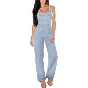 imageHybrid ampamp Company Women Denim Shorts Rompers Sleeveless Adjustable Strap Overalls Cross Back JumpsuitPvj6108light Wash