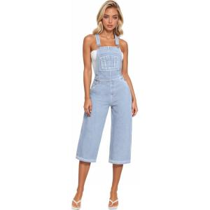 imageHybrid ampamp Company Women Denim Shorts Rompers Sleeveless Adjustable Strap Overalls Cross Back JumpsuitQvj156998light Wash