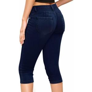 imageHybrid ampamp Company Womens Butt Lift Super Comfy Stretch Denim Capri Short JeansDenim Indigo