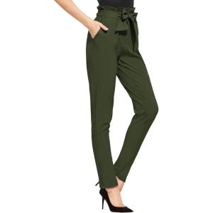 imageHybrid ampamp Company Womens Paper Bag Pants Casual Slim High Waist Pants with Bow KnotOlive