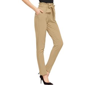 imageHybrid ampamp Company Womens Paper Bag Pants Casual Slim High Waist Pants with Bow KnotTp48366cdslatte