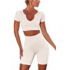 imageHybrid ampamp Company Womens High Waisted Yoga Active Tight Running Biker Gym Shorts ampamp Full Length LeggingsShortsoffwhite