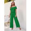 imageHybrid ampamp Company Womens Lightweight Off Shoulder Jumpsuit  Stretchy Wide Leg Romper  Casual to Formal One Piece OutfitKellygreen