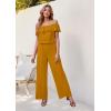 imageHybrid ampamp Company Womens Lightweight Off Shoulder Jumpsuit  Stretchy Wide Leg Romper  Casual to Formal One Piece OutfitTexturedMUSTARD