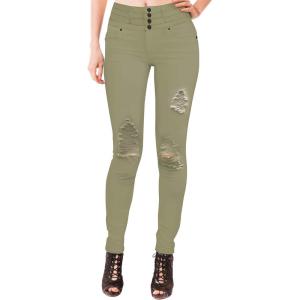 imageHybrid ampamp Company Womens Classic Denim Mid Rise Skinny Jeans Super Stretch PantsRipped Pantsolive