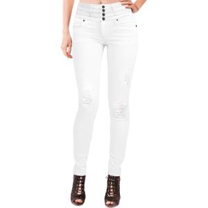 imageHybrid ampamp Company Womens Classic Denim Mid Rise Skinny Jeans Super Stretch PantsRipped Pantswhite