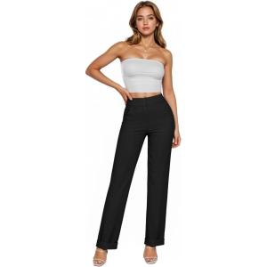 imageHybrid ampamp Company Womens High Waist Refined Straight Leg Fit Pants Business Casual Trousers with PocketsBlack