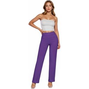 imageHybrid ampamp Company Womens High Waist Refined Straight Leg Fit Pants Business Casual Trousers with PocketsPurple