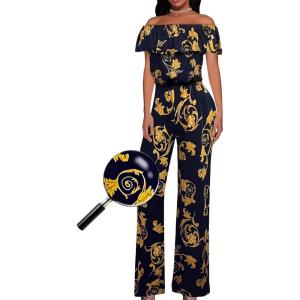 imageHybrid ampamp Company Womens Lightweight Off Shoulder Jumpsuit  Stretchy Wide Leg Romper  Casual to Formal One Piece OutfitB219657navygold