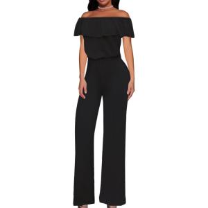 imageHybrid ampamp Company Womens Lightweight Off Shoulder Jumpsuit  Stretchy Wide Leg Romper  Casual to Formal One Piece OutfitBlack