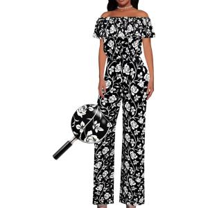 imageHybrid ampamp Company Womens Lightweight Off Shoulder Jumpsuit  Stretchy Wide Leg Romper  Casual to Formal One Piece OutfitBlackwhite11525