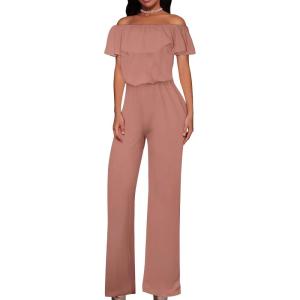 imageHybrid ampamp Company Womens Lightweight Off Shoulder Jumpsuit  Stretchy Wide Leg Romper  Casual to Formal One Piece OutfitDustyrose