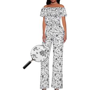imageHybrid ampamp Company Womens Lightweight Off Shoulder Jumpsuit  Stretchy Wide Leg Romper  Casual to Formal One Piece OutfitG219836whiteblack