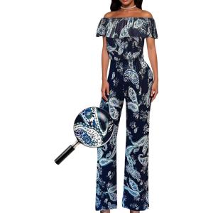 imageHybrid ampamp Company Womens Lightweight Off Shoulder Jumpsuit  Stretchy Wide Leg Romper  Casual to Formal One Piece OutfitK199233navymulti