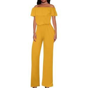 imageHybrid ampamp Company Womens Lightweight Off Shoulder Jumpsuit  Stretchy Wide Leg Romper  Casual to Formal One Piece OutfitMustard