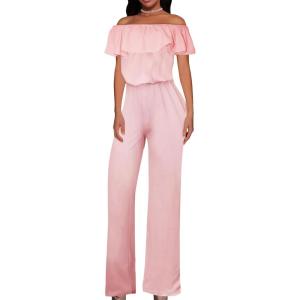 imageHybrid ampamp Company Womens Lightweight Off Shoulder Jumpsuit  Stretchy Wide Leg Romper  Casual to Formal One Piece OutfitTexturedBLUSH