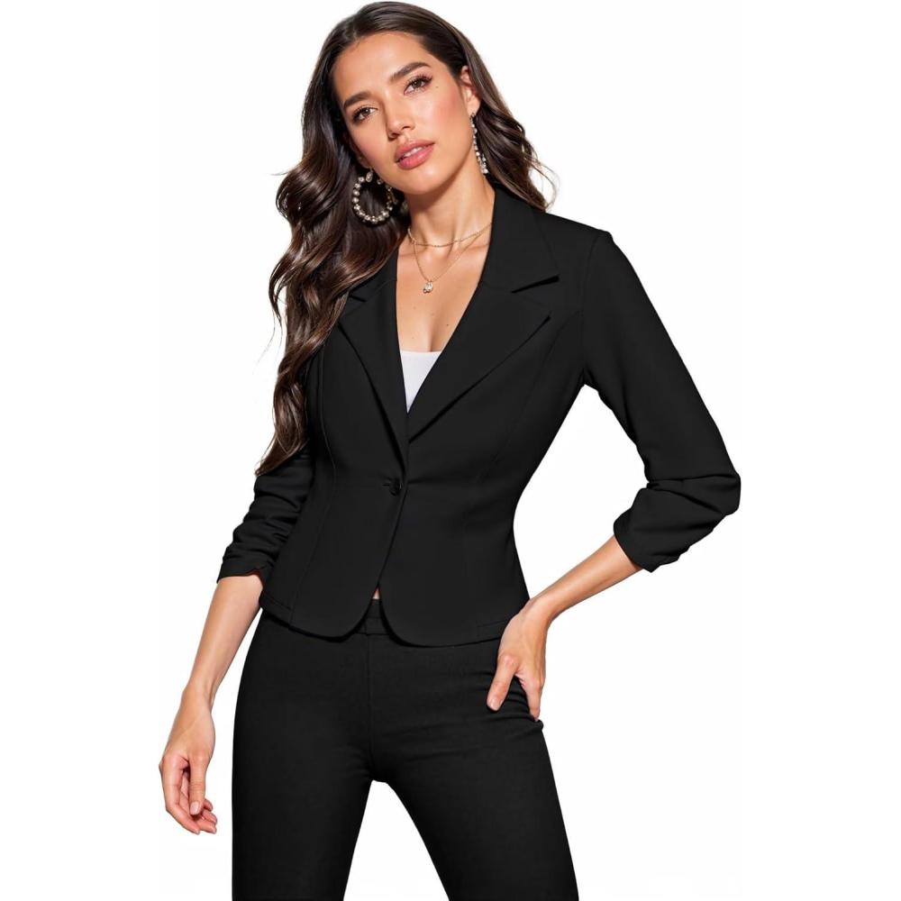 imageHybrid ampamp Company Womens Lightweight Casual Work Office Stretch Ponte Cardigan Blazer Jacket Made in USABlack