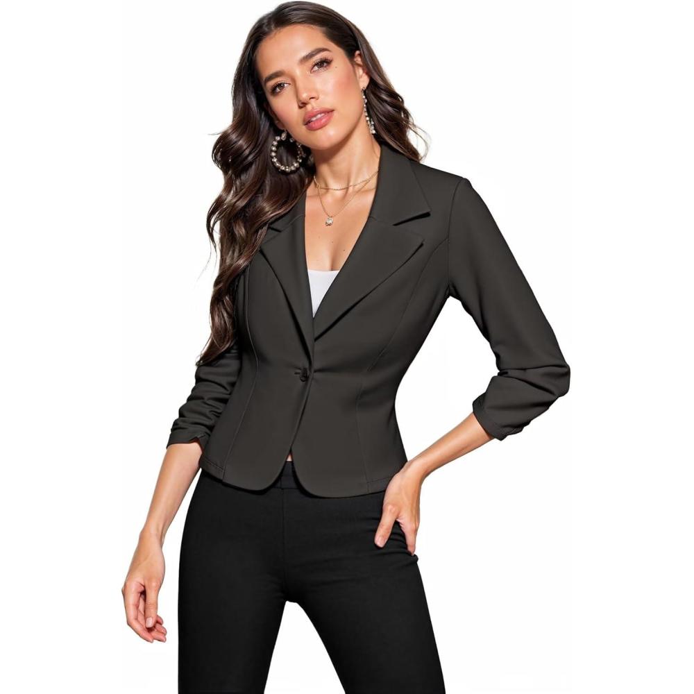 imageHybrid ampamp Company Womens Lightweight Casual Work Office Stretch Ponte Cardigan Blazer Jacket Made in USABrown2tone