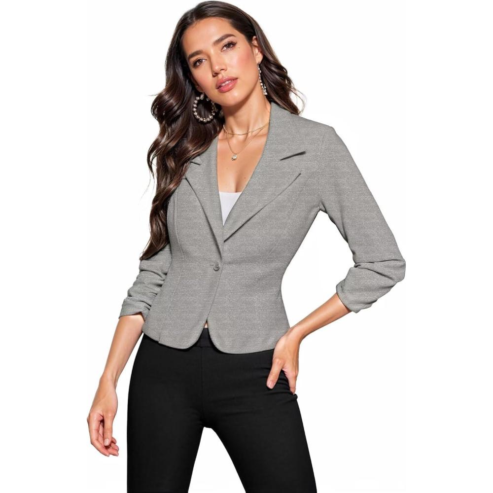 imageHybrid ampamp Company Womens Lightweight Casual Work Office Stretch Ponte Cardigan Blazer Jacket Made in USAHeather Grey