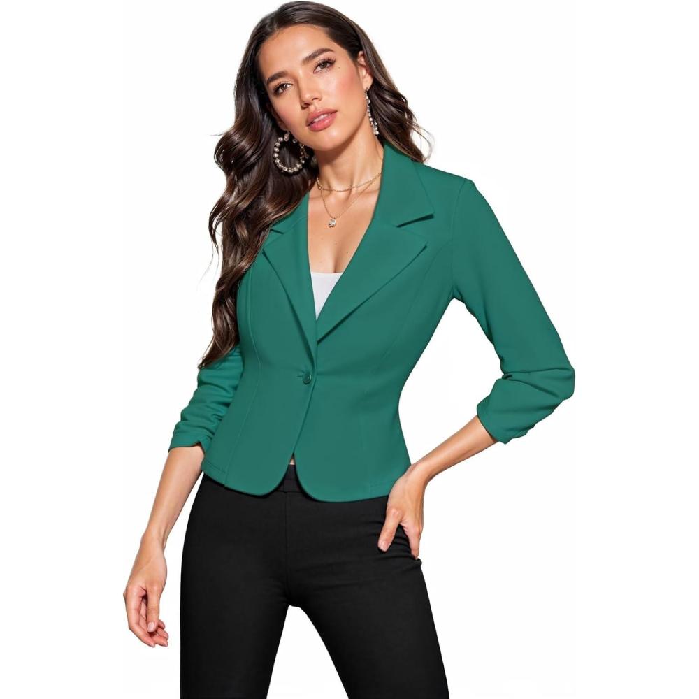 imageHybrid ampamp Company Womens Lightweight Casual Work Office Stretch Ponte Cardigan Blazer Jacket Made in USAJade