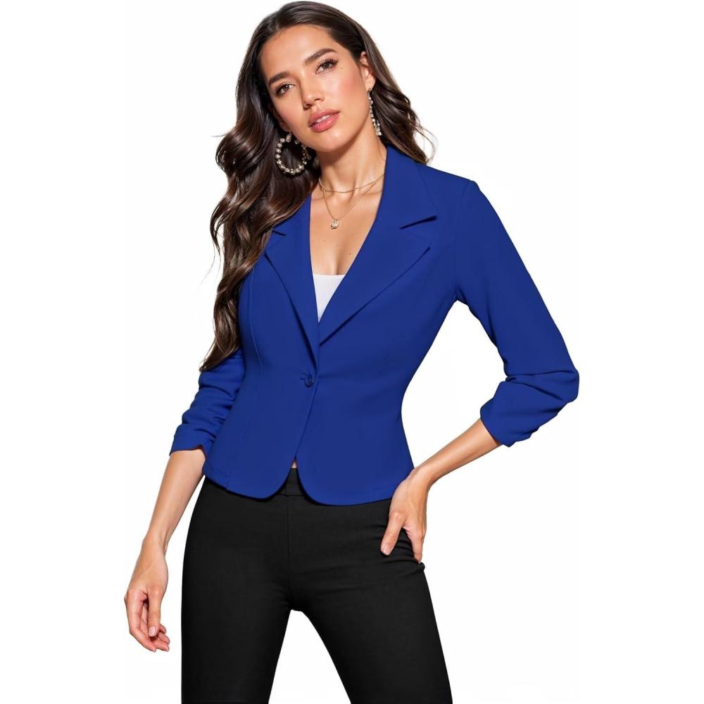imageHybrid ampamp Company Womens Lightweight Casual Work Office Stretch Ponte Cardigan Blazer Jacket Made in USARoyal