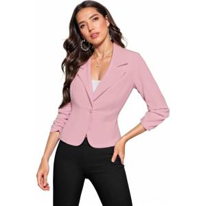 imageHybrid ampamp Company Womens Lightweight Casual Work Office Stretch Ponte Cardigan Blazer Jacket Made in USABlush