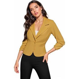 imageHybrid ampamp Company Womens Lightweight Casual Work Office Stretch Ponte Cardigan Blazer Jacket Made in USAMustard