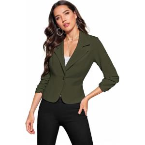 imageHybrid ampamp Company Womens Lightweight Casual Work Office Stretch Ponte Cardigan Blazer Jacket Made in USAOlive