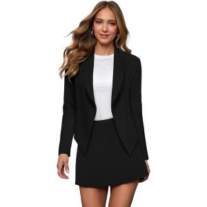 image:imageHybrid amp Company Lightweight Open Front Cardigan Classic Ruched Sleeve Work Office Blazer Suit JacketsBlack9789