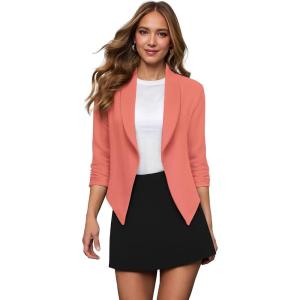image:imageHybrid amp Company Lightweight Open Front Cardigan Classic Ruched Sleeve Work Office Blazer Suit JacketsCoral