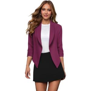 image:imageHybrid amp Company Lightweight Open Front Cardigan Classic Ruched Sleeve Work Office Blazer Suit JacketsMagenta