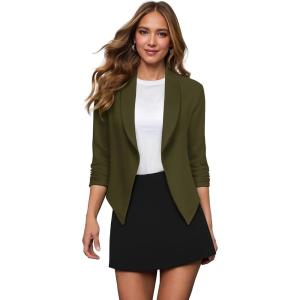 image:imageHybrid amp Company Lightweight Open Front Cardigan Classic Ruched Sleeve Work Office Blazer Suit JacketsOlive