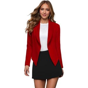 image:imageHybrid amp Company Lightweight Open Front Cardigan Classic Ruched Sleeve Work Office Blazer Suit JacketsRed9789