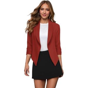 image:imageHybrid amp Company Lightweight Open Front Cardigan Classic Ruched Sleeve Work Office Blazer Suit JacketsRustCoppe