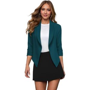 image:imageHybrid amp Company Lightweight Open Front Cardigan Classic Ruched Sleeve Work Office Blazer Suit JacketsTeal