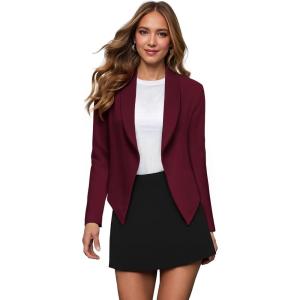 image:imageHybrid amp Company Lightweight Open Front Cardigan Classic Ruched Sleeve Work Office Blazer Suit JacketsWine9789