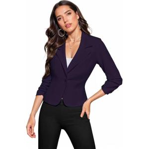 image:imageHybrid amp Company Womens Lightweight Casual Work Office Stretch Ponte Cardigan Blazer Jacket Made in USAEggplant