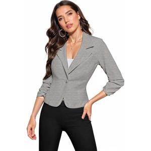 image:imageHybrid amp Company Womens Lightweight Casual Work Office Stretch Ponte Cardigan Blazer Jacket Made in USAHeather Grey